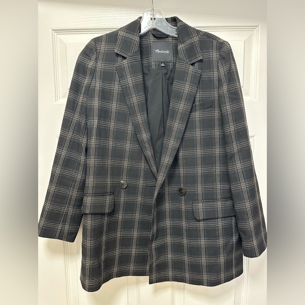 Madewell Caldwell Double-Breasted Blazer in Seaton Plaid.